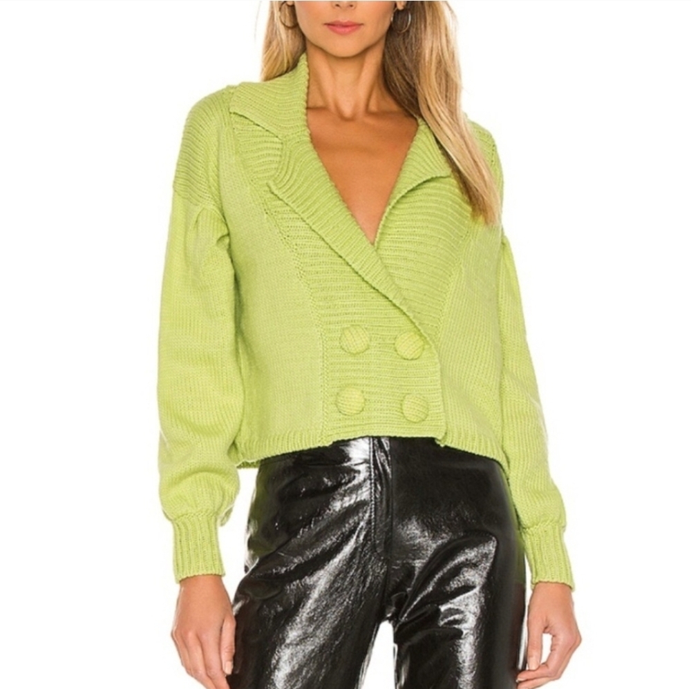 TACH Clothing | Mia Button Front Lime Green Hand Knit Wool Cardigan Size XS